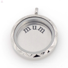 Hot selling polished stainless steel silver round shape memory charms floating locket mum plates